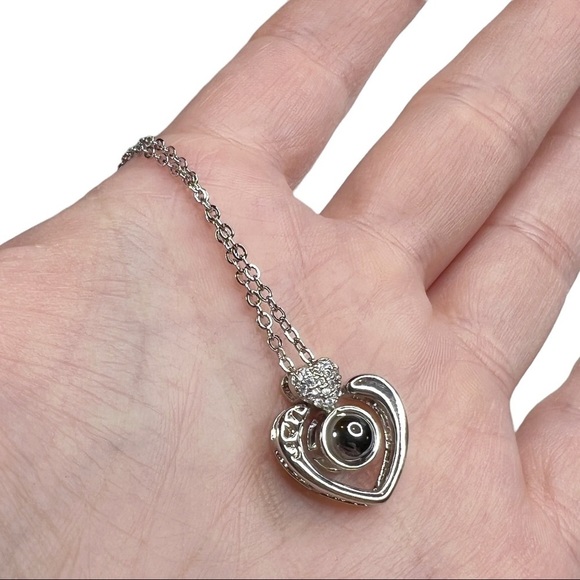 New Jardme Silver Tone Cubic Zirconia Heart Cable Chain Necklace - Picture 3 of 11